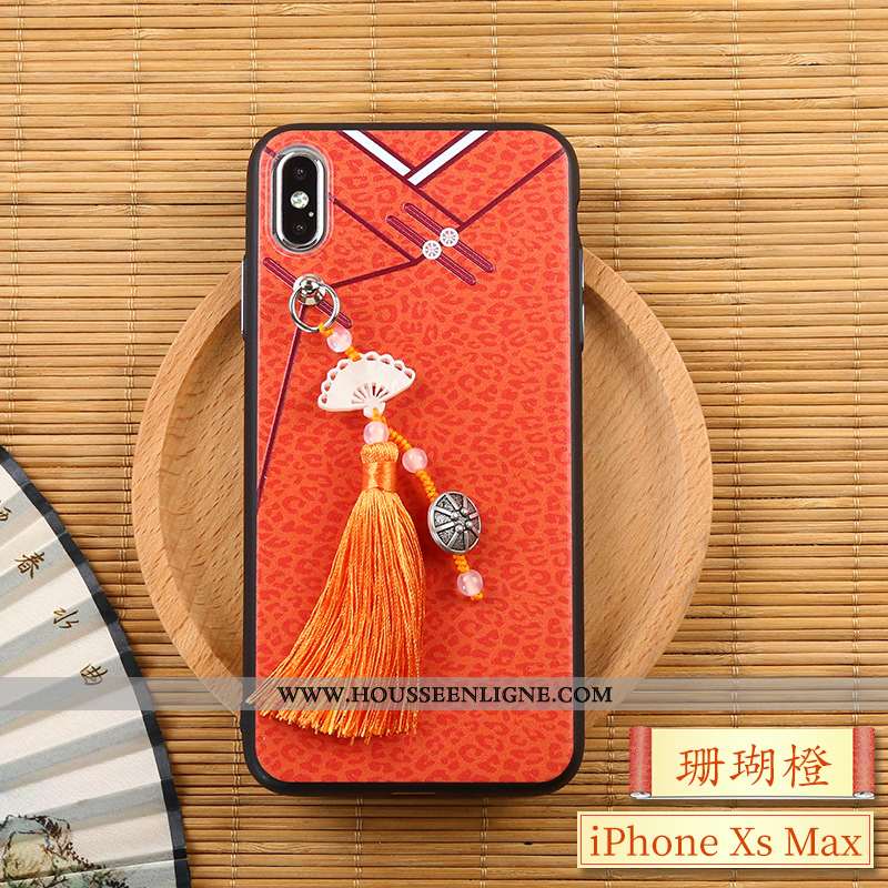 Housse iPhone Xs Max Créatif Gaufrage Rouge Style Chinois À Franges Coque Téléphone Portable