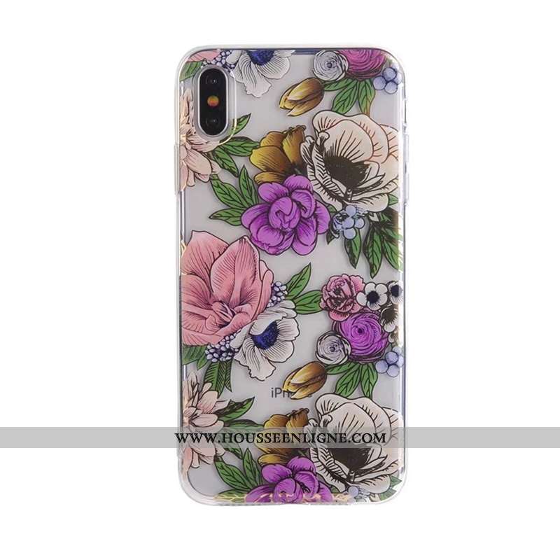 Housse iPhone Xs Max Fluide Doux Transparent Beau Violet Téléphone Portable Coque Fleur