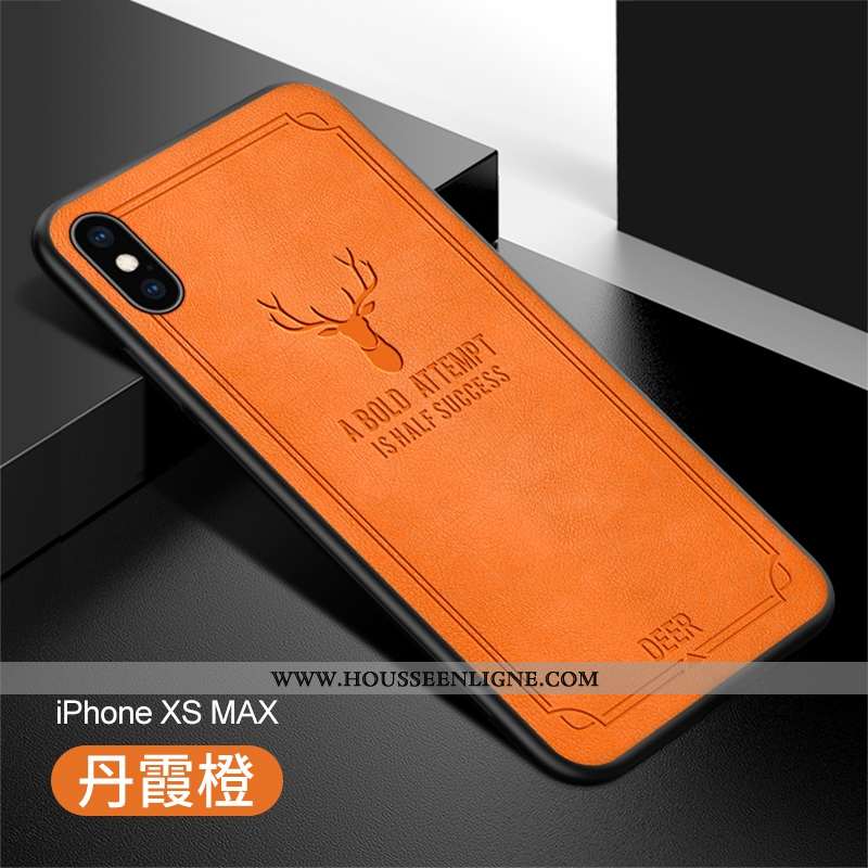 Housse iPhone Xs Max Protection Ultra Coque Silicone Légère Vert Cuir Orange