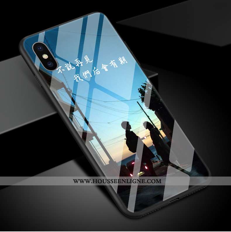 Housse iPhone Xs Max Protection Verre Miroir Simple Étui Coque Art Bleu