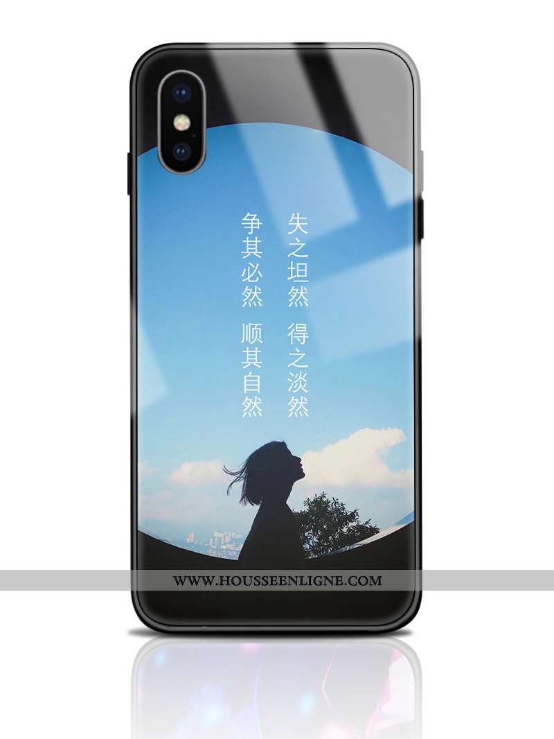 Housse iPhone Xs Max Protection Verre Miroir Simple Étui Coque Art Bleu