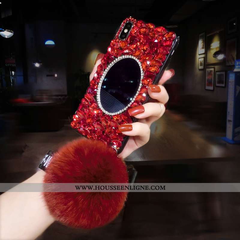 Housse iPhone Xs Max Strass Tendance Téléphone Portable Luxe Coque Rouge Net Rouge