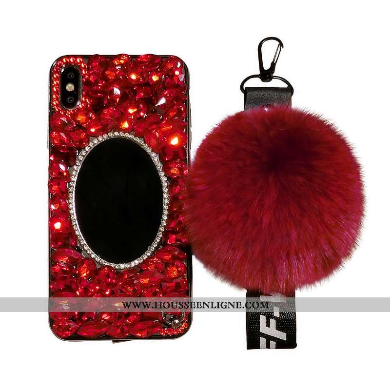 Housse iPhone Xs Max Strass Tendance Téléphone Portable Luxe Coque Rouge Net Rouge