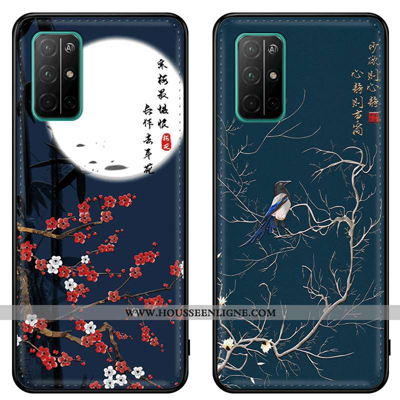 Étui Honor 30s Cuir Modèle Fleurie Style Chinois Coque Téléphone Portable Gaufrage Bleu Marin Bleu F