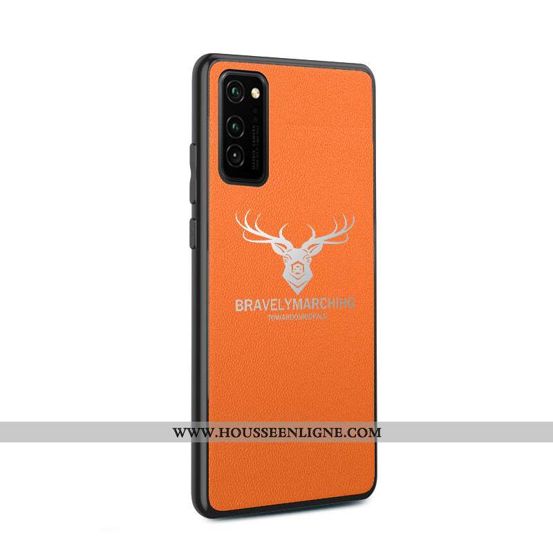 Étui Honor View30 Fluide Doux Silicone Incassable Cuir Cerf Orange Téléphone Portable