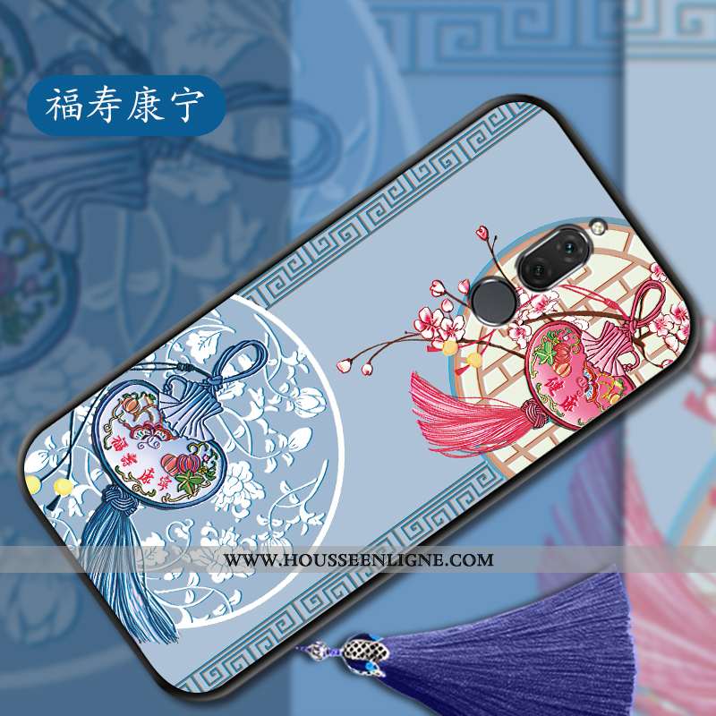 Étui Huawei Mate 10 Lite Gaufrage Vintage Légère Fluide Doux Style Chinois Protection Bleu