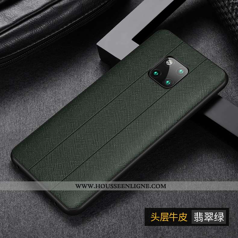 Étui Huawei Mate 20 Pro Cuir Véritable Protection Tempérer Vert Luxe Membrane Coque Verte