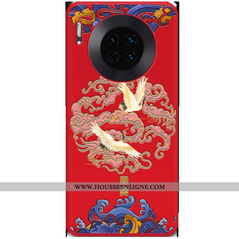 Étui Huawei Mate 30 Gaufrage Tendance Téléphone Portable Coque Rouge Tout Compris