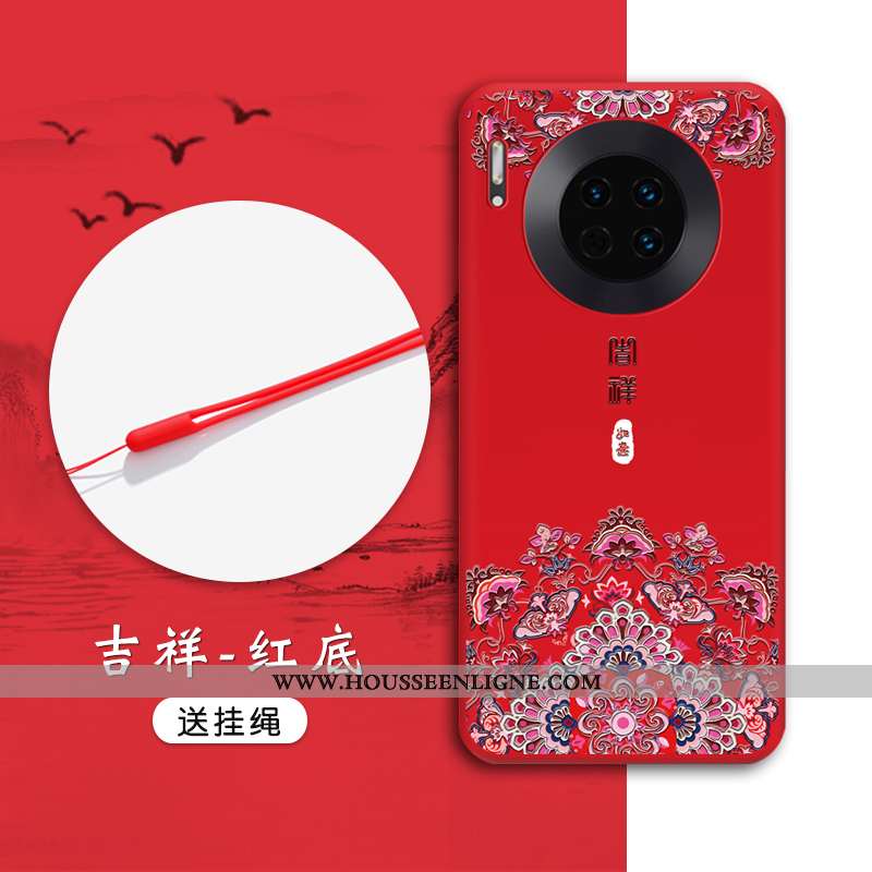 Étui Huawei Mate 30 Gaufrage Tendance Téléphone Portable Coque Rouge Tout Compris