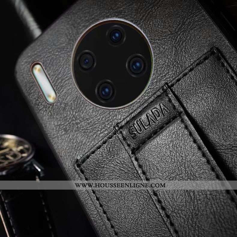 Étui Huawei Mate 30 Protection Cuir Anneau Noir Coque Téléphone Portable Support