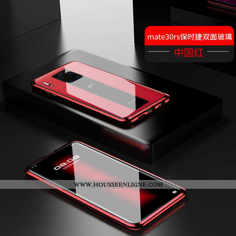 Étui Huawei Mate 30 Rs Verre Transparent Métal Coque Reversible Luxe Rouge