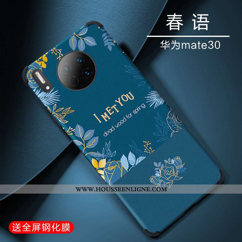 Étui Huawei Mate 30 Silicone Protection Soie Mulberry Tendance Légère Incassable Luxe Bleu