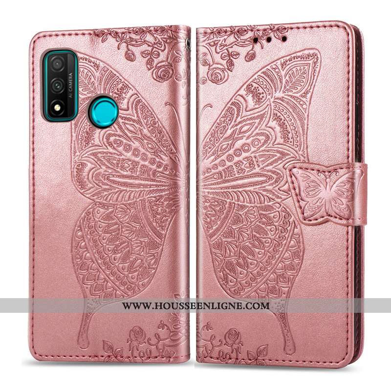 Étui Huawei P Smart 2020 Gaufrage Charmant Papillon Téléphone Portable Rouge Coque Housse Rose