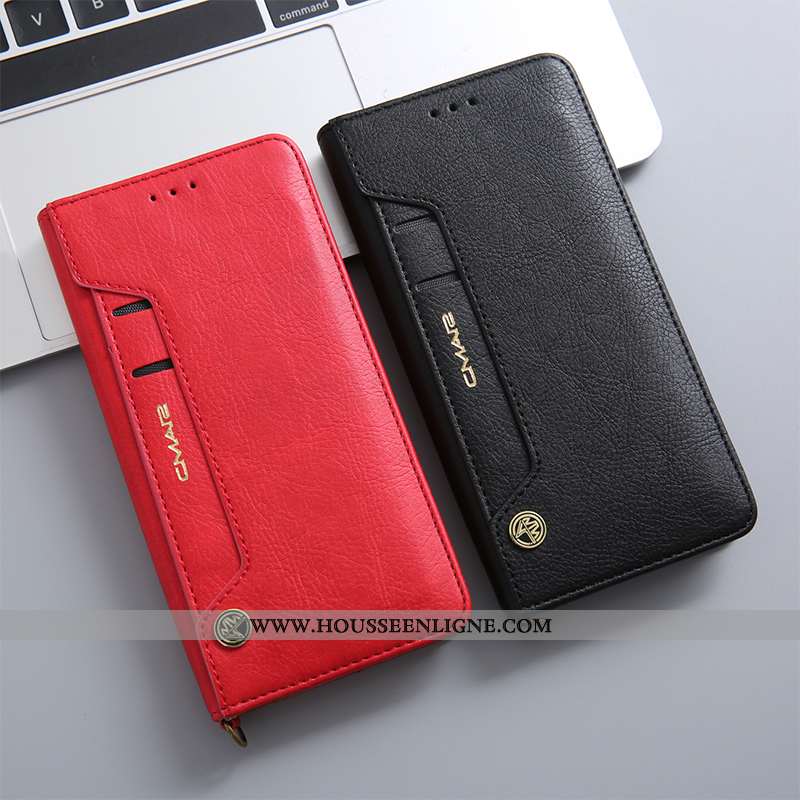 Étui Huawei P20 Cuir Véritable Protection Téléphone Portable Housse Incassable Carte Rouge