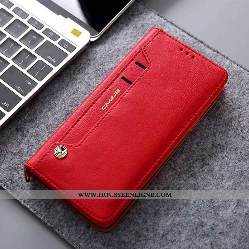 Étui Huawei P20 Cuir Véritable Protection Téléphone Portable Housse Incassable Carte Rouge