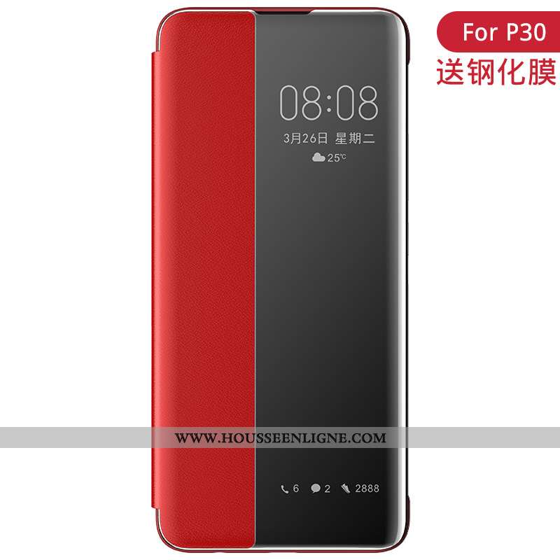Étui Huawei P30 Cuir Accessoires Clamshell Luxe Rouge Windows