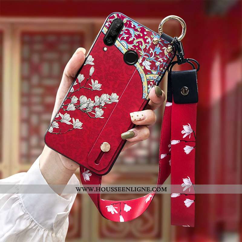 Étui Huawei P30 Lite Silicone Protection Coque Fluide Doux Style Chinois Rouge