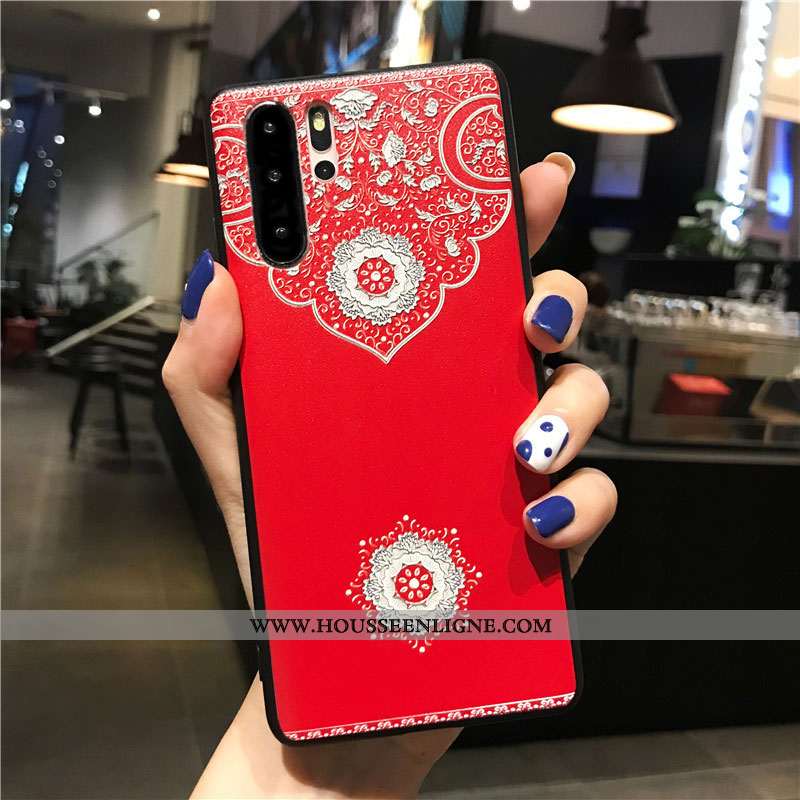 Étui Huawei P30 Pro Délavé En Daim Personnalité Coque Téléphone Portable Gaufrage Style Chinois Flui