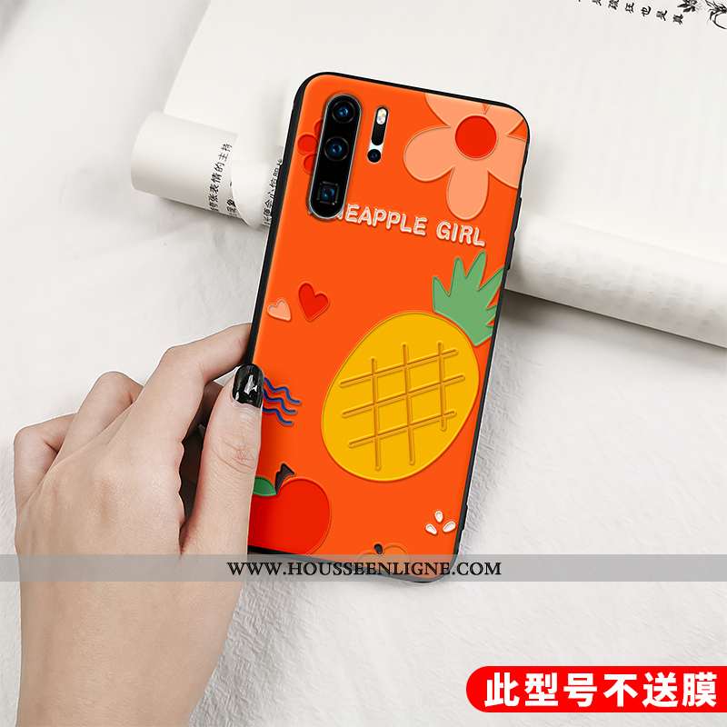 Étui Huawei P30 Pro Protection Délavé En Daim Fruit Gaufrage Créatif Téléphone Portable Vent Orange