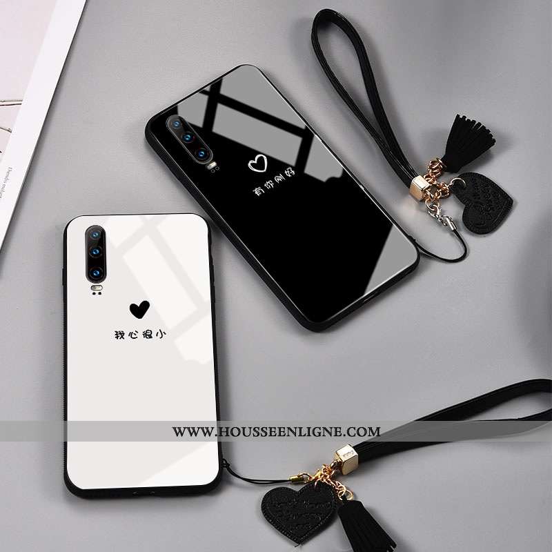 Étui Huawei P30 Protection Verre Simple Clair Petit Téléphone Portable Cœur Blanche