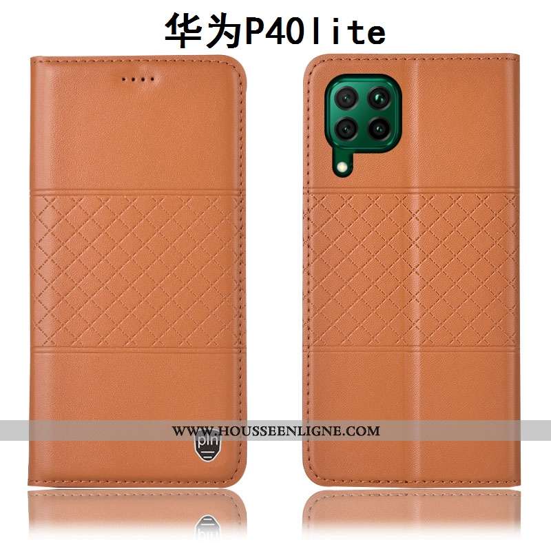 Étui Huawei P40 Lite Protection Cuir Véritable Coque Jaune Tout Compris Téléphone Portable