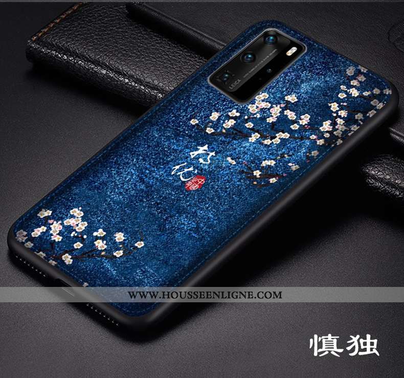 Étui Huawei P40 Pro Gaufrage Tendance Téléphone Portable Bleu Marin Style Chinois Protection Art Ble