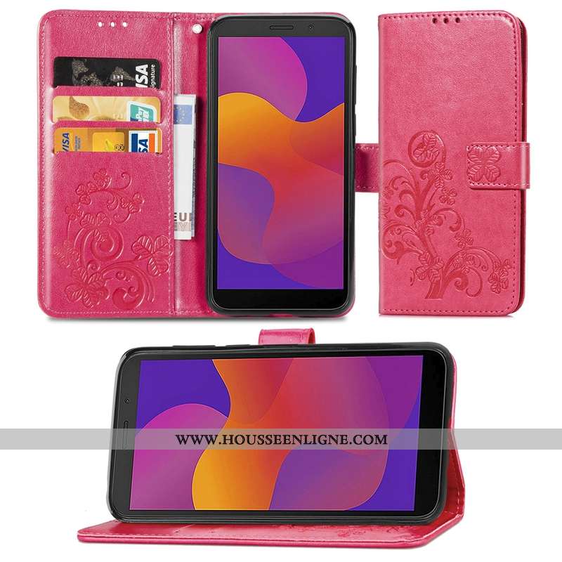 Étui Huawei Y6p Cuir Téléphone Portable Coque Tout Compris Incassable Clamshell Rose