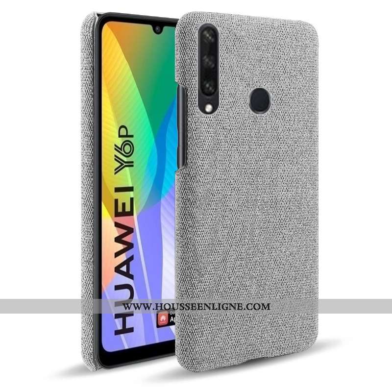 Étui Huawei Y6p Modèle Fleurie Cuir Business Tissu Téléphone Portable Coque Gris