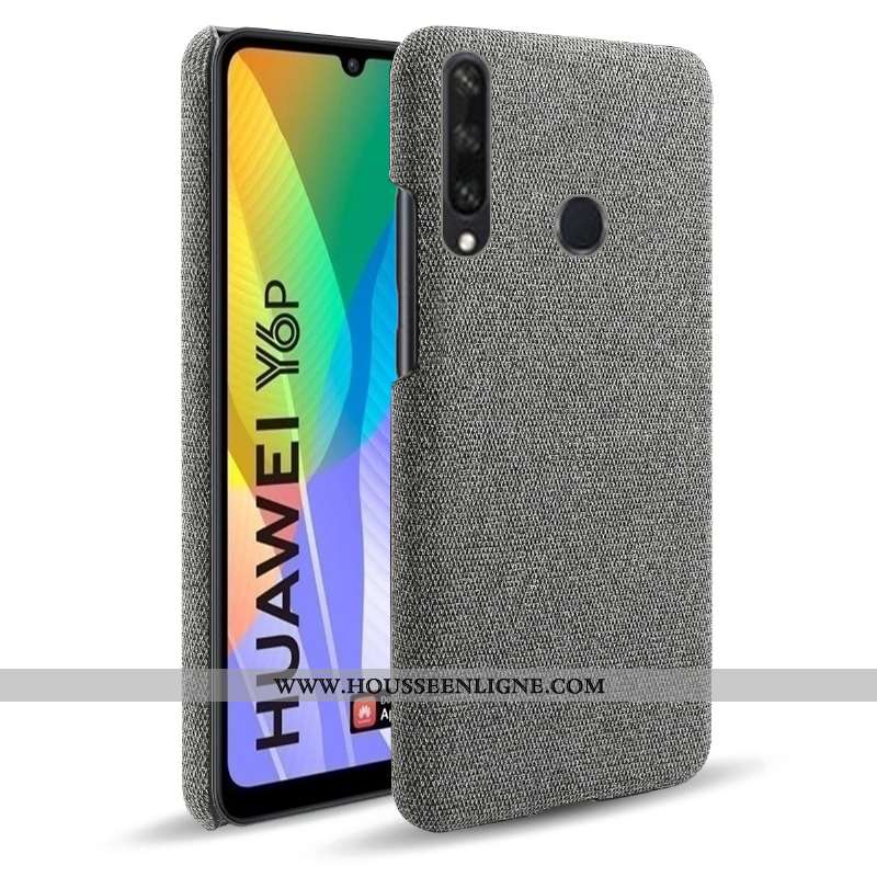 Étui Huawei Y6p Modèle Fleurie Cuir Business Tissu Téléphone Portable Coque Gris