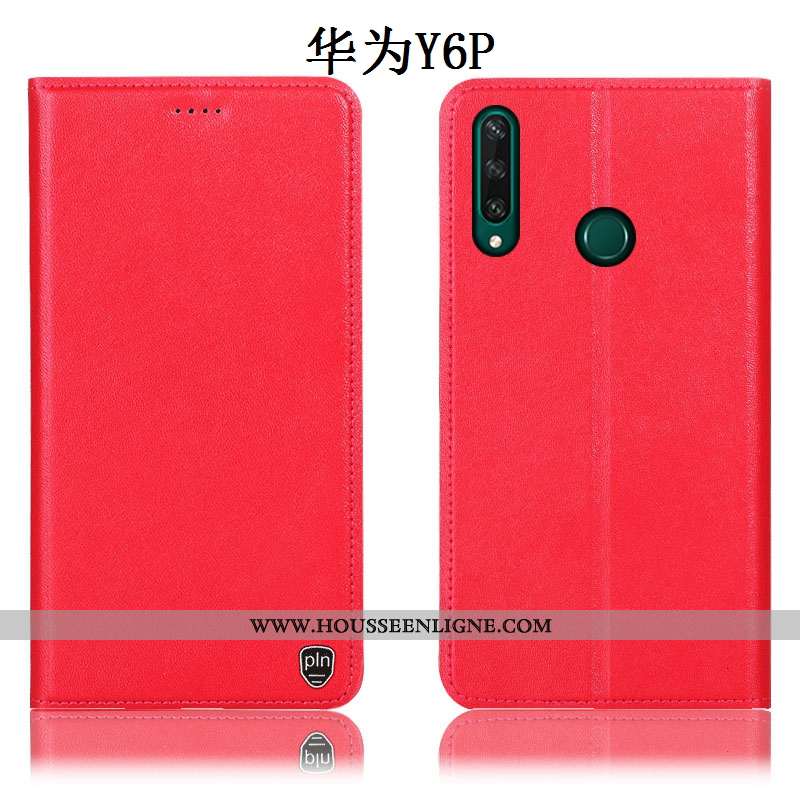 Étui Huawei Y6p Protection Cuir Véritable Jaune Housse Incassable Téléphone Portable Coque