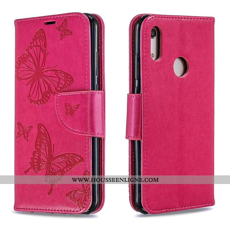 Étui Huawei Y6s Cuir Protection Coque Gaufrage Housse Téléphone Portable 2020 Rouge