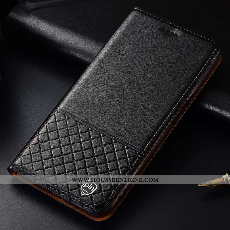 Étui Huawei Y7 2020 Protection Cuir Véritable Coque Incassable Cuir Téléphone Portable Noir