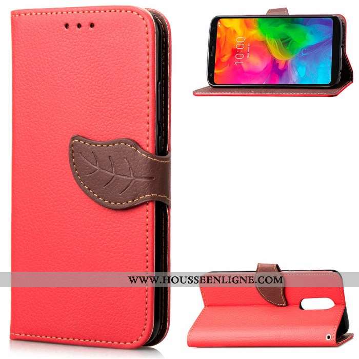 Étui Lg Q7 Portefeuille Cuir Rouge Téléphone Portable Carte Housse Protection