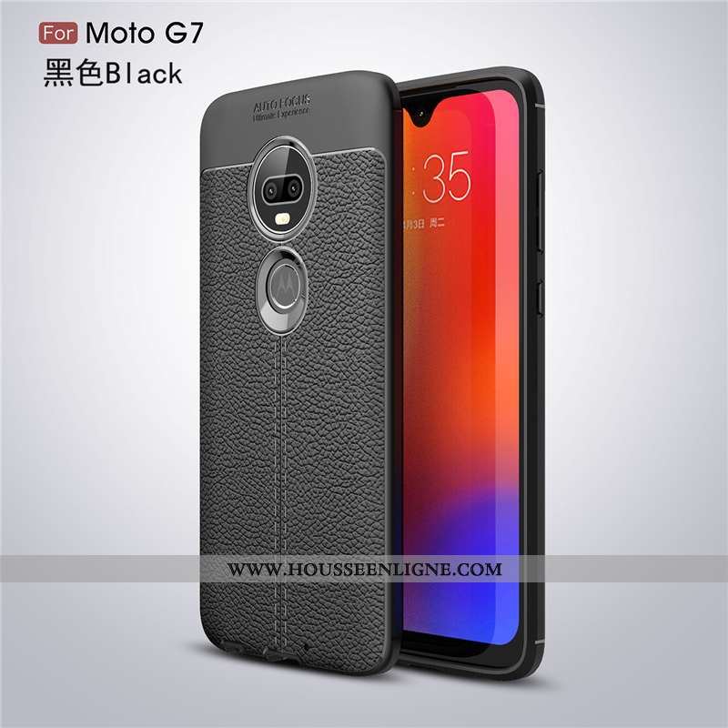 Étui Moto G7 Personnalité Créatif Cuir Noir Fluide Doux Téléphone Portable Modèle Fleurie