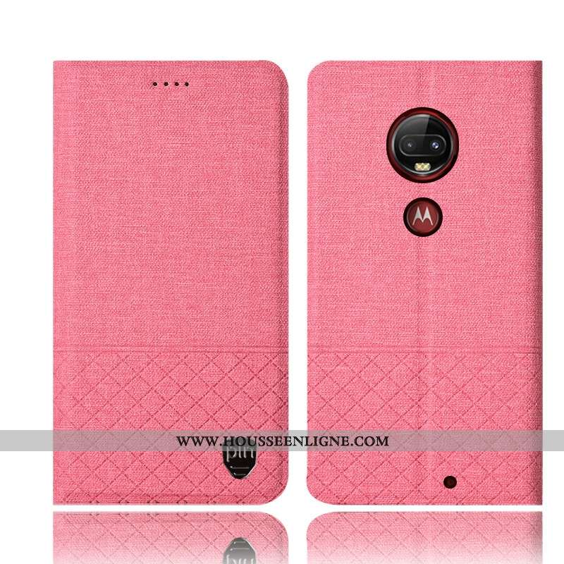 Étui Moto G7 Plus Cuir Protection Incassable Lin Rose Téléphone Portable Coque