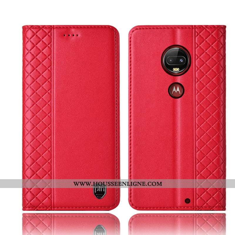 Étui Moto G7 Plus Cuir Véritable Protection Coque Rouge Tout Compris Téléphone Portable