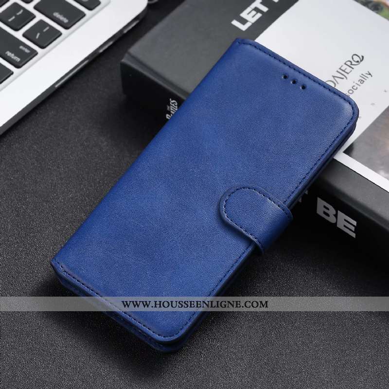 Étui Moto G8 Power Lite Cuir Sac Carte Téléphone Portable Clamshell Bleu Coque