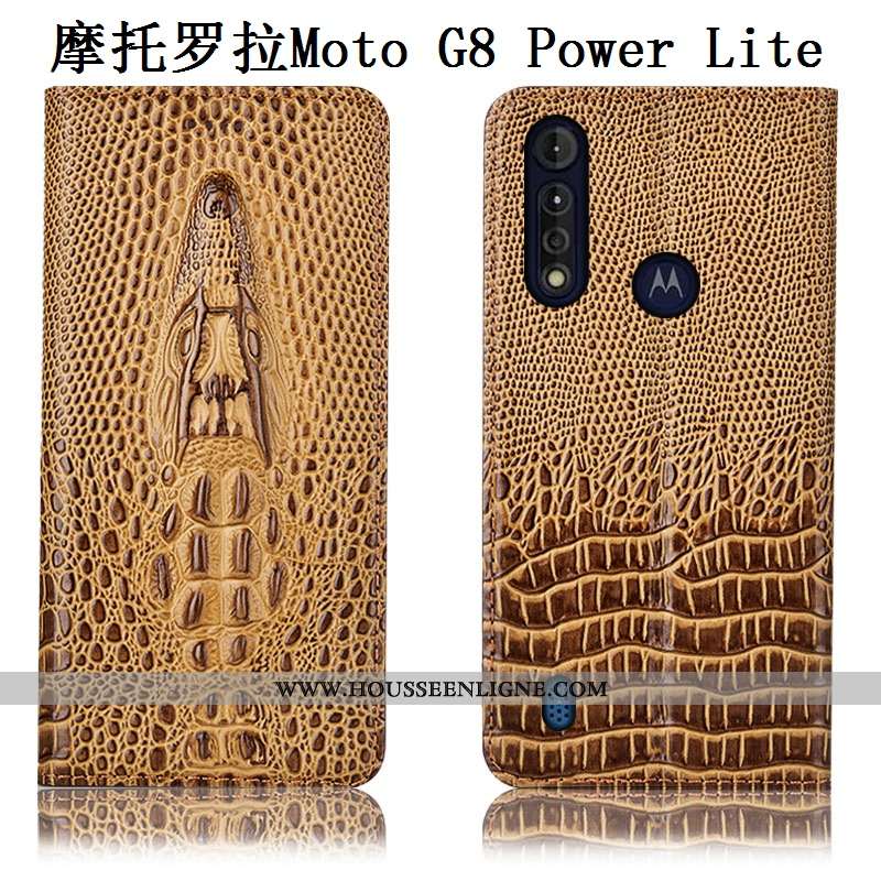 Étui Moto G8 Power Lite Cuir Véritable Modèle Fleurie Téléphone Portable Housse Incassable Coque Jau