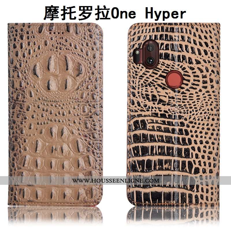Étui Motorola One Hyper Protection Cuir Véritable Housse Crocodile Incassable Coque Téléphone Portab