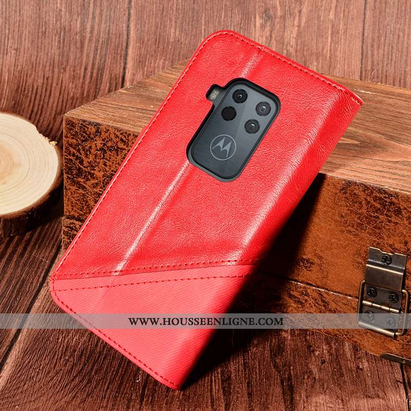 Étui Motorola One Zoom Protection Cuir Coque Rouge Téléphone Portable Incassable Support