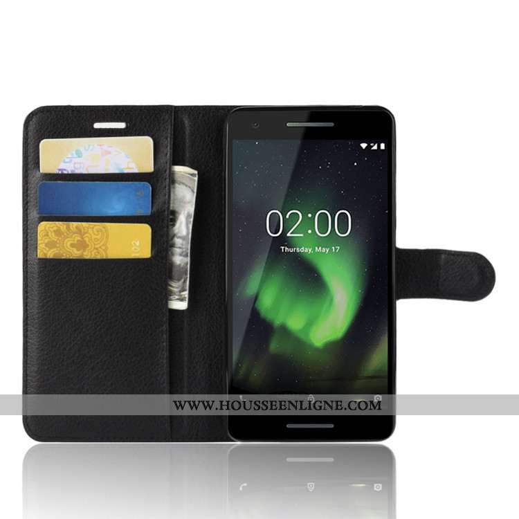 Étui Nokia 2.1 Créatif Portefeuille Protection Noir Carte Coque