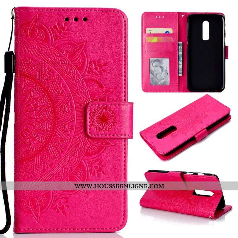 Étui Oneplus 6 Fluide Doux Cuir Téléphone Portable Sac Carte Clamshell Coque Rose