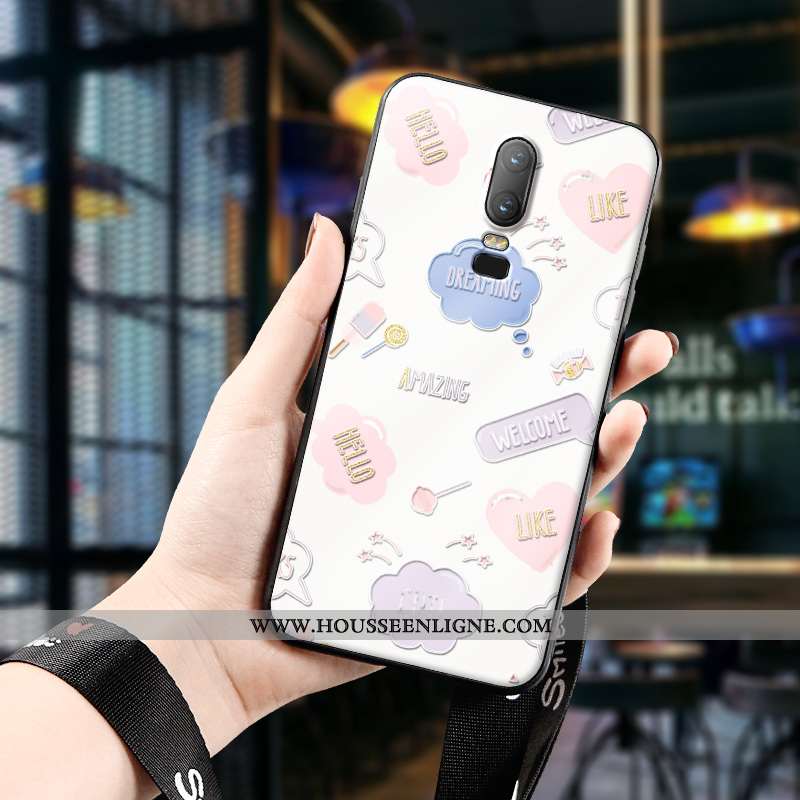Étui Oneplus 6 Ultra Légère Fluide Doux Gaufrage Dimensionnel Téléphone Portable Créatif Rose