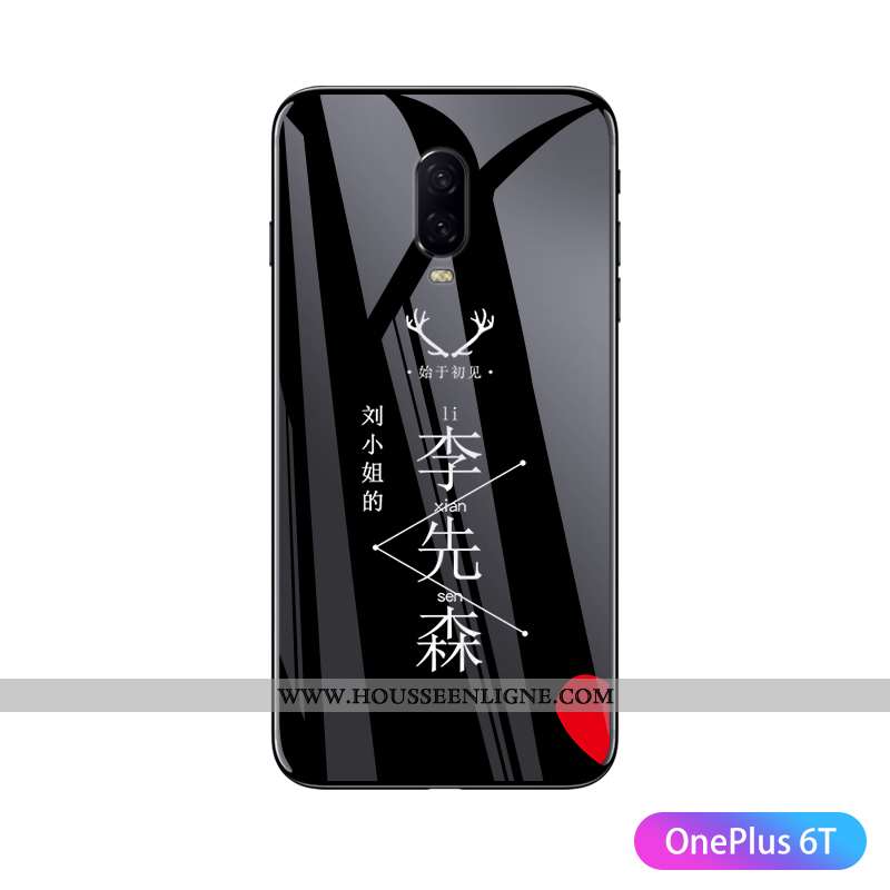 Étui Oneplus 6t Verre Personnalité Personnalisé Ultra Téléphone Portable Coque Amoureux Noir
