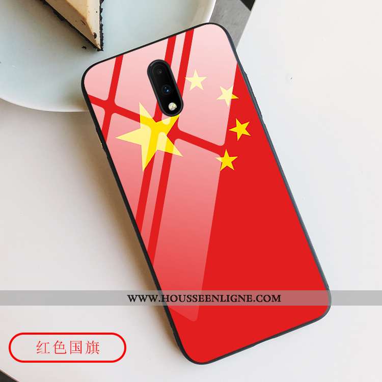 Étui Oneplus 7 Créatif Protection Verre Coque Téléphone Portable Style Chinois Rouge