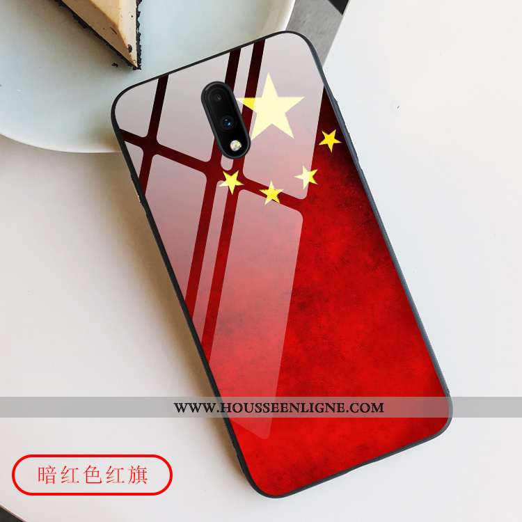 Étui Oneplus 7 Créatif Protection Verre Coque Téléphone Portable Style Chinois Rouge