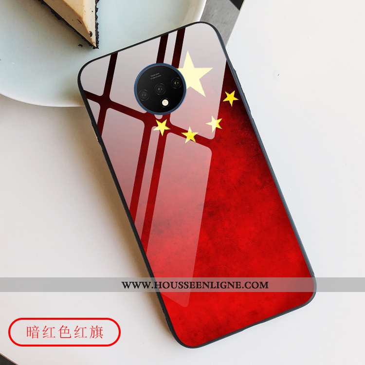 Étui Oneplus 7t Créatif Protection Verre Tout Compris Téléphone Portable Coque Rouge