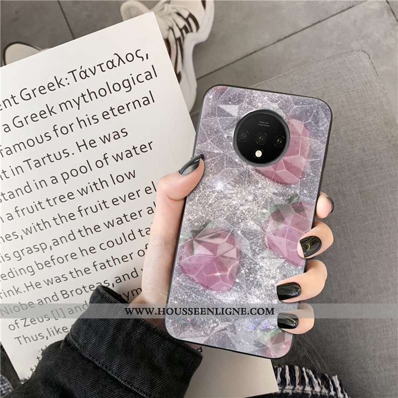 Étui Oneplus 7t Modèle Fleurie Mode Téléphone Portable Net Rouge Coque Losange Gris