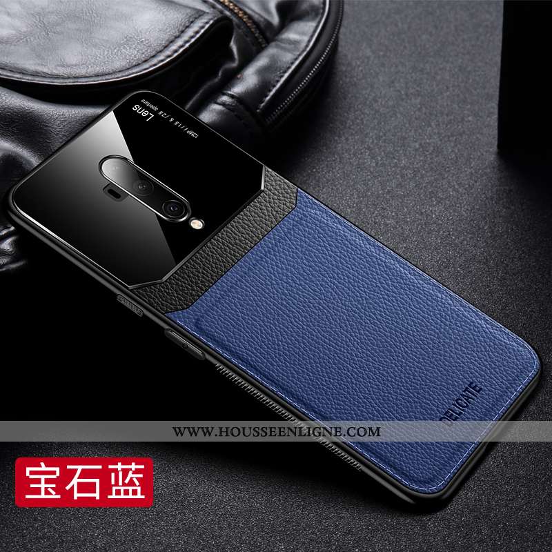 Étui Oneplus 7t Pro Fluide Doux Silicone Délavé En Daim Téléphone Portable Difficile Business Bleu F