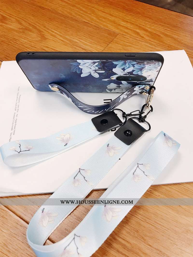 Étui Oneplus 8 Protection Délavé En Daim Créatif Gaufrage Incassable Fleur Téléphone Portable Blanch